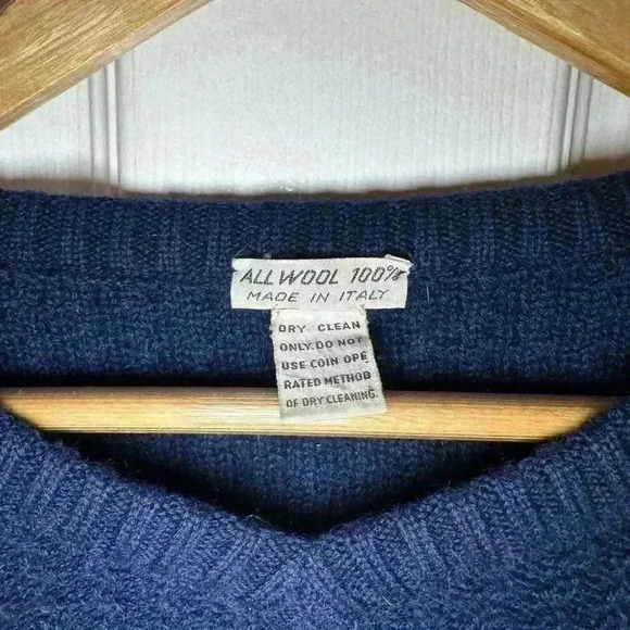 100% Wool Knit Ladies Sweater V Neck Long Sleeve Made in Italy Blue‎ White - Picture 2 of 7